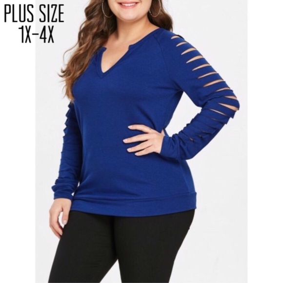 Sweaters - Plus Size Navy Ladder Sleeve Sweater Sweaters - Plus Size Navy Ladder Sleeve Sweater